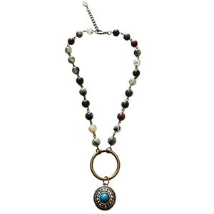 Interchangeable Snap Charm On Adjustable Earth Tone Beaded Necklace